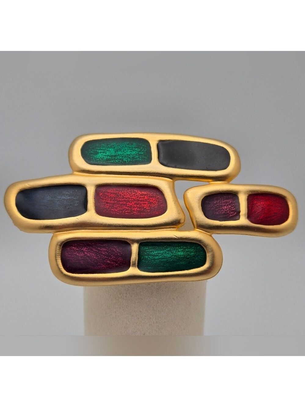 Multicolor Enamel Gold Tone Retro Vintage 80s Statement Abstract Brooch
